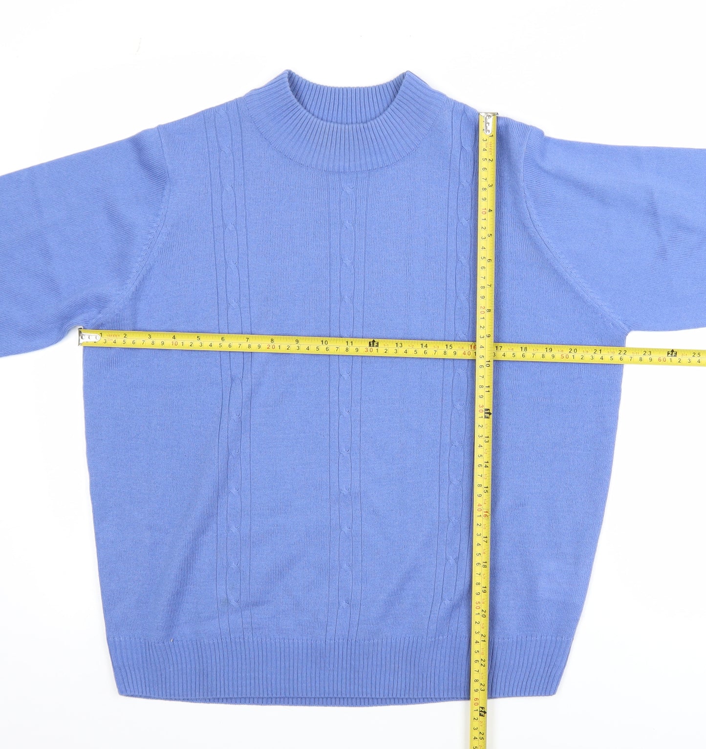 Honor Millburn Blue Acrylic Cable-Knit Crew Neck Men's L Jumper