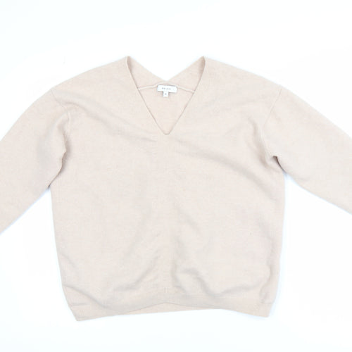 Reiss Womens Beige V-Neck Cashmere Jumper XS Classic Knitwear