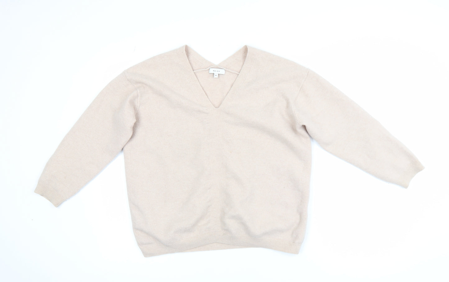 Reiss Womens Beige V-Neck Cashmere Jumper XS Classic Knitwear