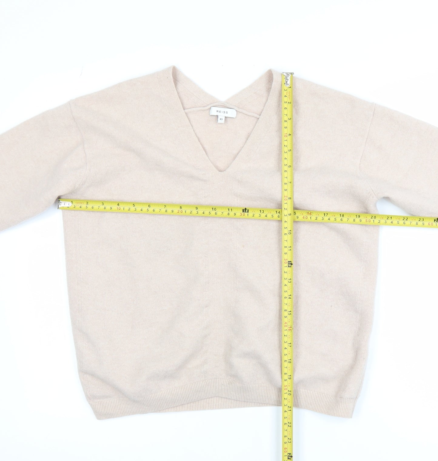 Reiss Womens Beige V-Neck Cashmere Jumper XS Classic Knitwear
