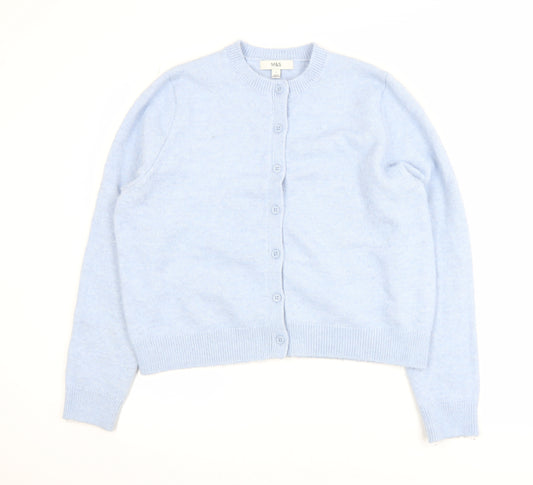 Marks and Spencer Women Blue Crew Neck Long Sleeve Cardigan L