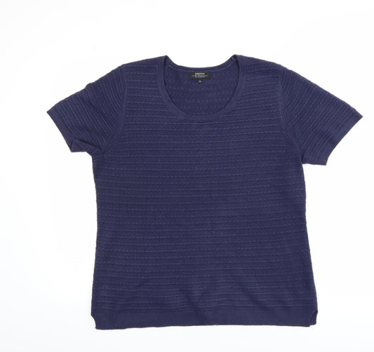 Papaya Women Blue Size 16 Knit Short Sleeve Basic Top