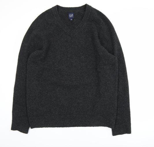 GAP Men’s Grey Wool Blend V-Neck Pullover Jumper Size L