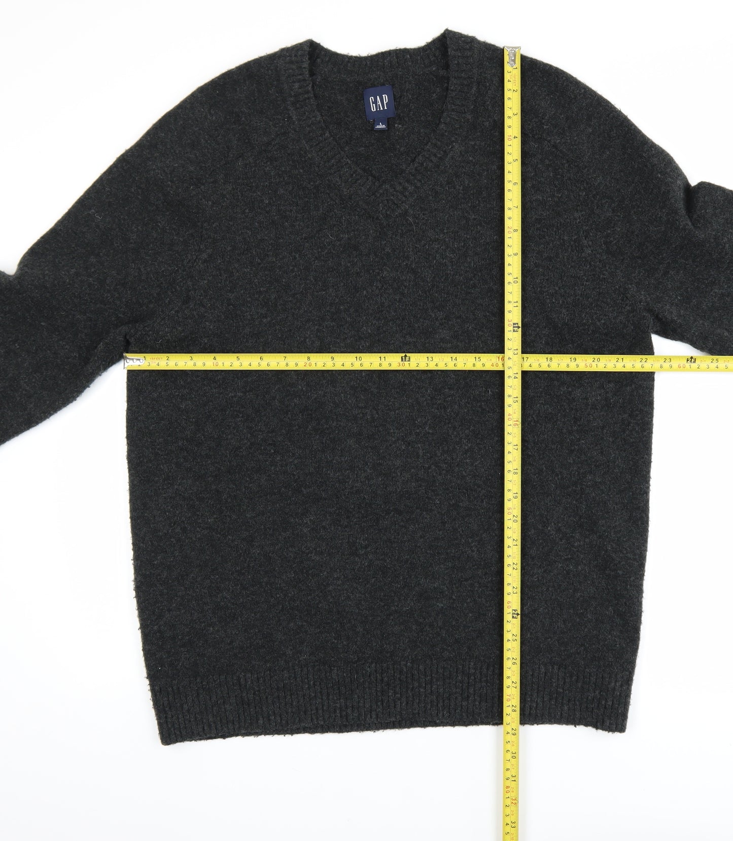 GAP Men’s Grey Wool Blend V-Neck Pullover Jumper Size L