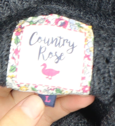 Country Rose Women's Grey Roll Neck Chunky Knit Pullover Jumper Size L