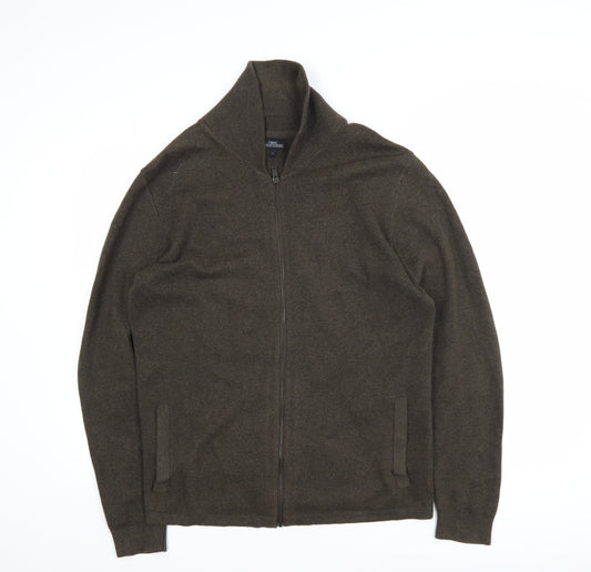 Next Men's Brown Cotton Full Zip High Neck Jumper Size L