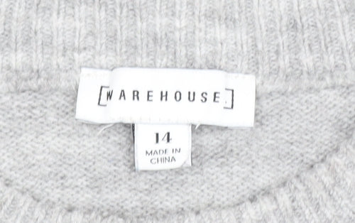 Warehouse Women’s Grey Crew Neck Long Sleeve Knit Jumper Size 14