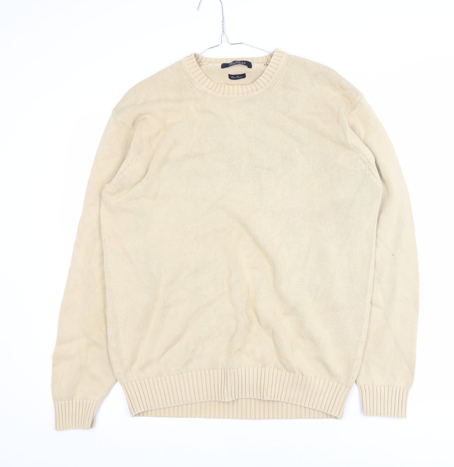 McNeal Men's Beige Cotton Crew Neck Pullover Jumper Size S