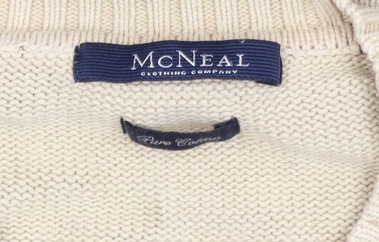 McNeal Men's Beige Cotton Crew Neck Pullover Jumper Size S