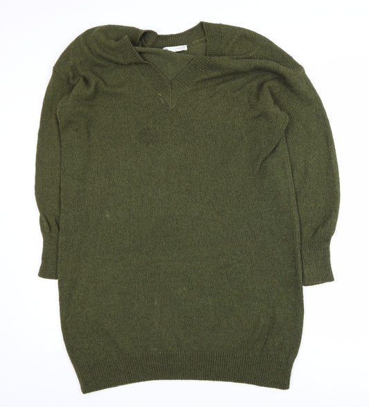 Zara Women’s Green V-Neck Long Sleeve Pullover Jumper Size S