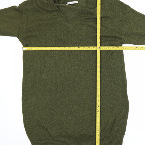 Zara Women’s Green V-Neck Long Sleeve Pullover Jumper Size S