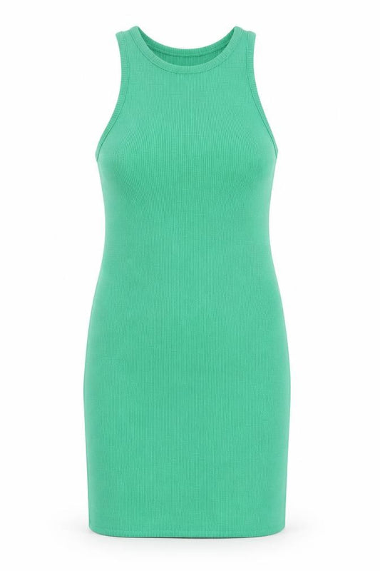 Front view of ASOS DESIGN Women’s Green Knit Tank Dress, size UK 14