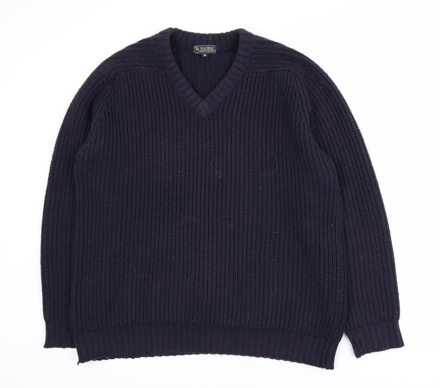 P.G. Field Men's Blue V-Neck Chunky Knit Acrylic Jumper M