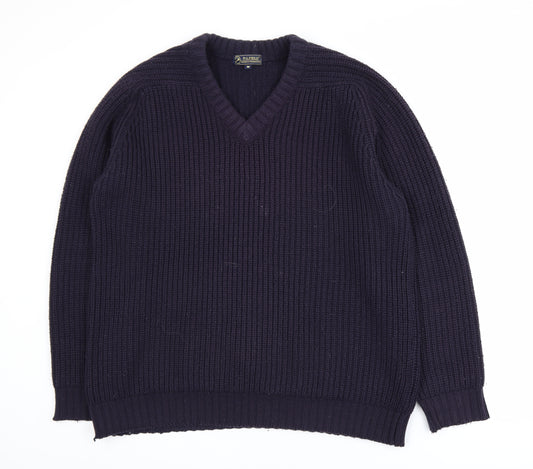 P.G. Field Men's Blue V-Neck Chunky Knit Acrylic Jumper M
