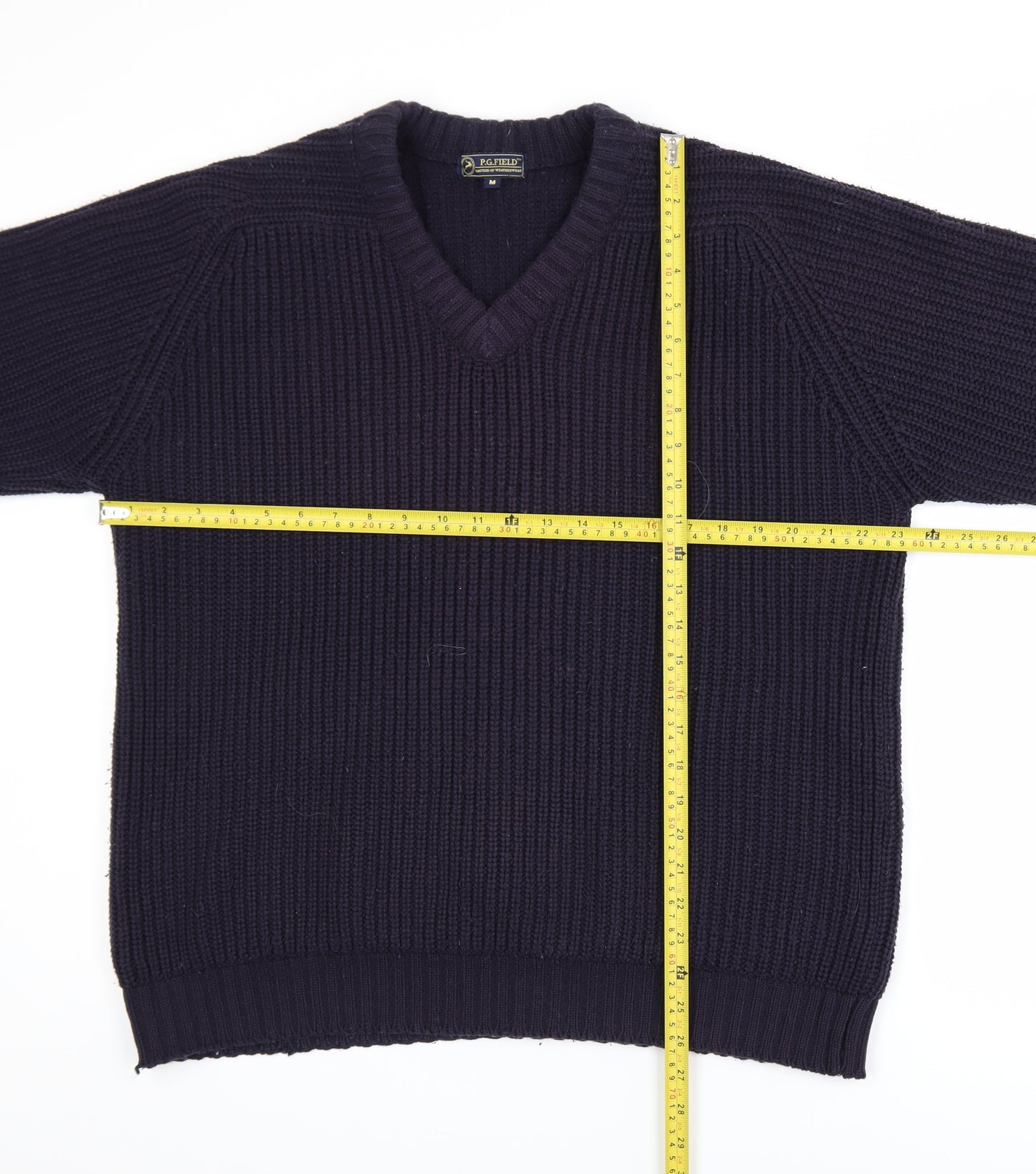 P.G. Field Men's Blue V-Neck Chunky Knit Acrylic Jumper M