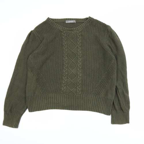 Oasis Womens Green Cotton Cable-Knit Pullover Jumper L