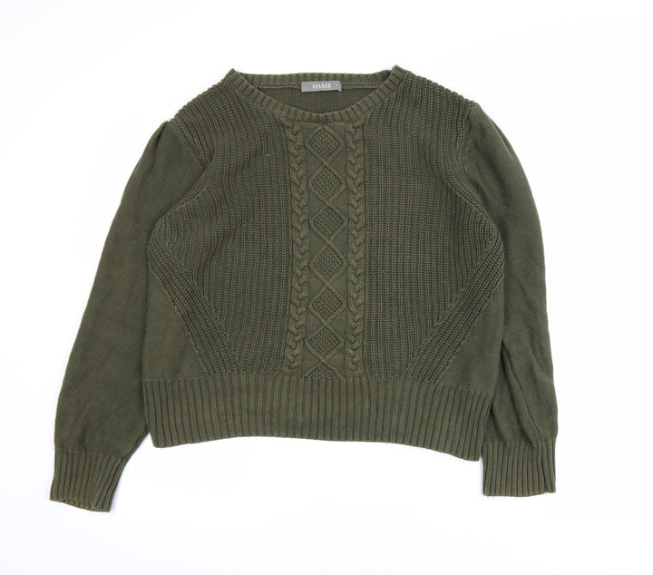 Oasis Womens Green Cotton Cable-Knit Pullover Jumper L