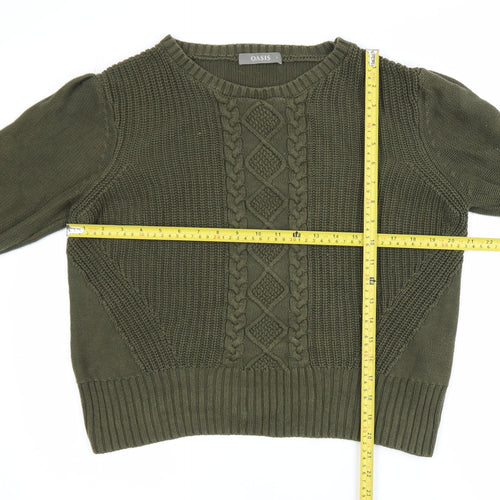 Oasis Womens Green Cotton Cable-Knit Pullover Jumper L