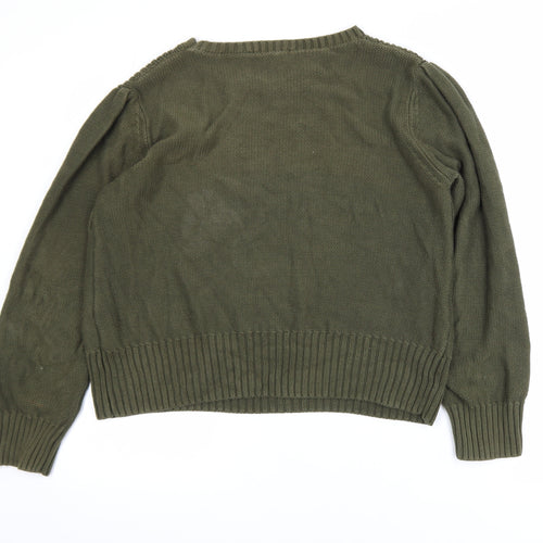 Oasis Womens Green Cotton Cable-Knit Pullover Jumper L
