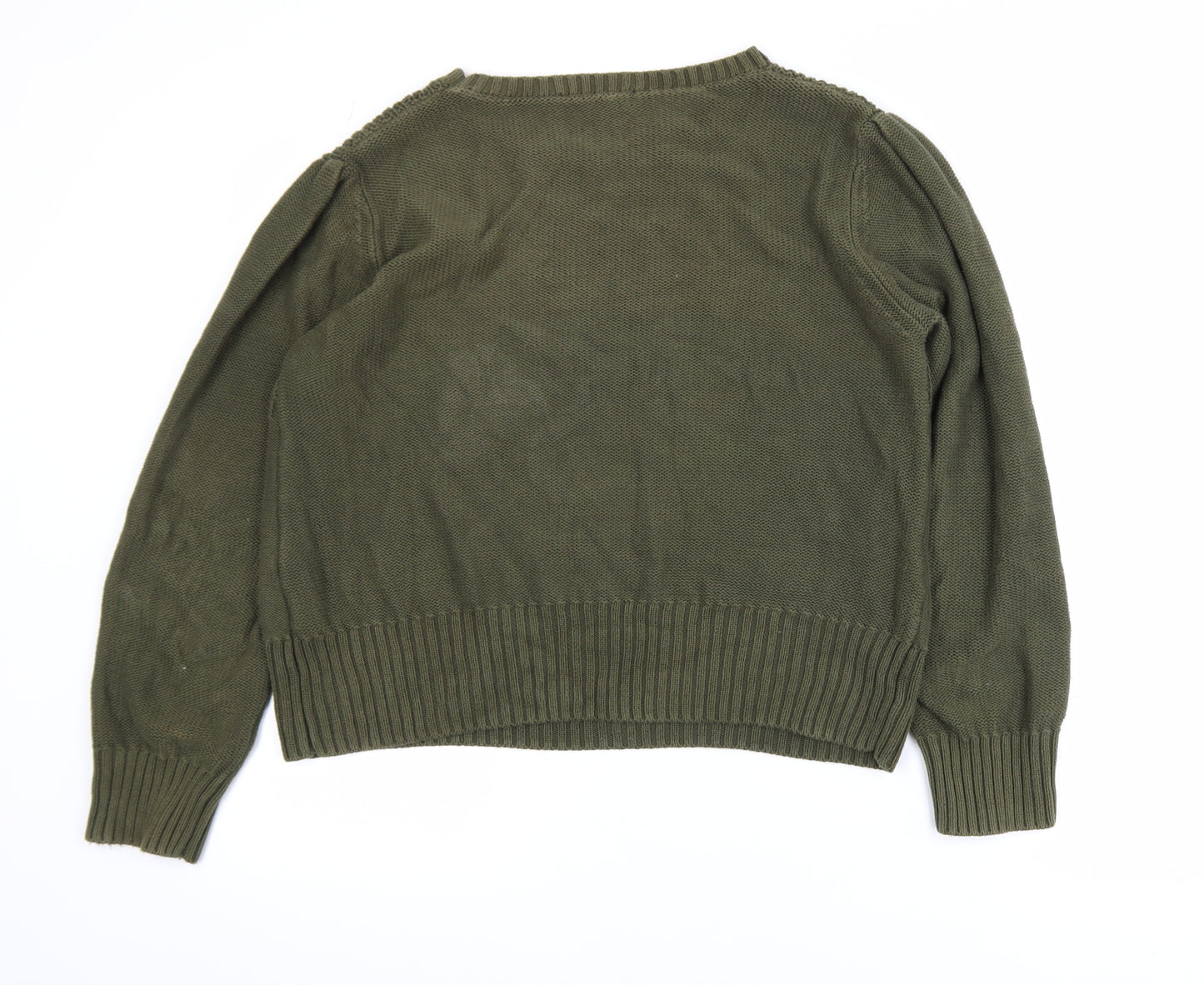 Oasis Womens Green Cotton Cable-Knit Pullover Jumper L