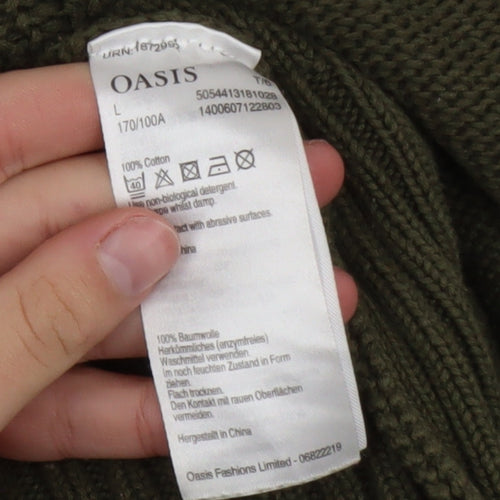 Oasis Womens Green Cotton Cable-Knit Pullover Jumper L