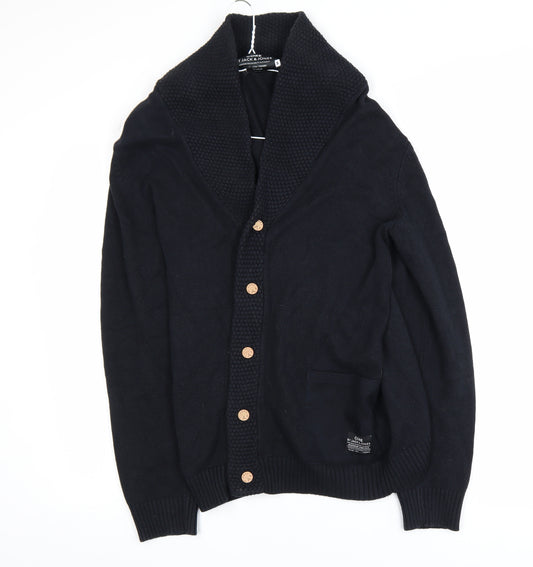 Jack & Jones Men's Black Cotton Shawl Collar Cardigan M