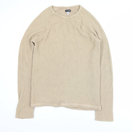 Armani Jeans Men Beige XL Ribbed Cotton Crew Neck Pullover Jumper