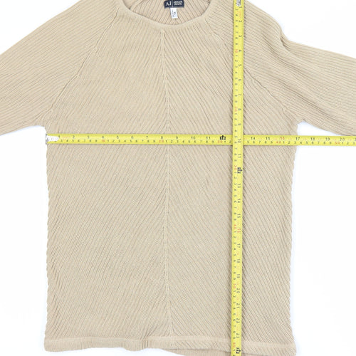 Armani Jeans Men Beige XL Ribbed Cotton Crew Neck Pullover Jumper