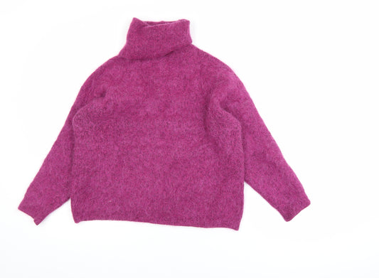 Zara Women Pink Roll Neck Chunky-Knit Wool Alpaca Jumper Size S