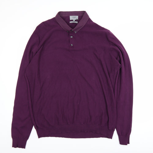 Marks and Spencer Men’s Purple 2XL Cotton Collared Henley Jumper