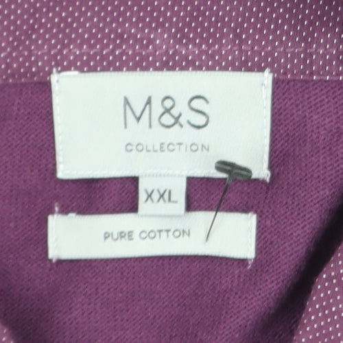 Marks and Spencer Men’s Purple 2XL Cotton Collared Henley Jumper