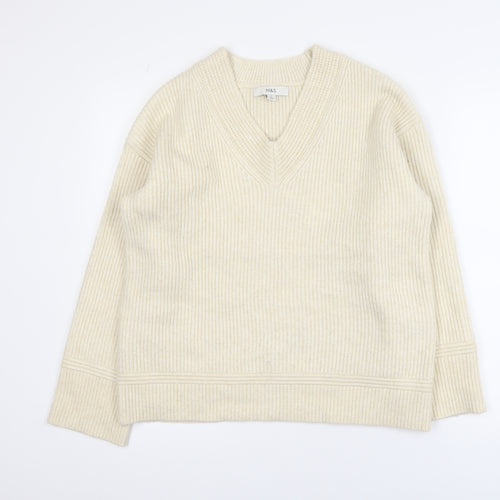 Marks and Spencer Womens Beige Wool V-Neck Pullover Jumper M