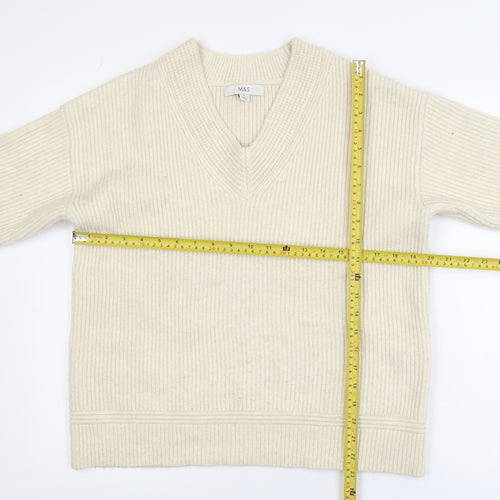 Marks and Spencer Womens Beige Wool V-Neck Pullover Jumper M