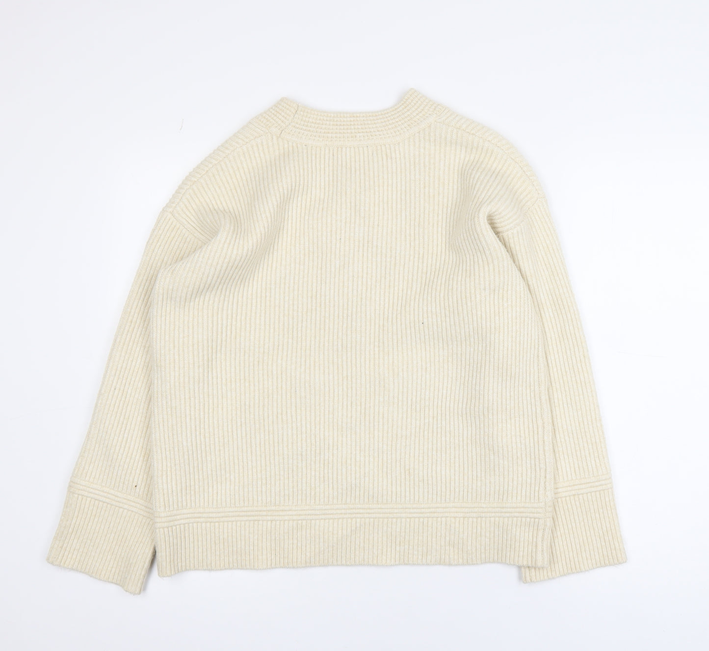 Marks and Spencer Womens Beige Wool V-Neck Pullover Jumper M