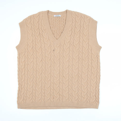 Damart Women Beige Cable-Knit Sleeveless V-Neck Jumper Vest M