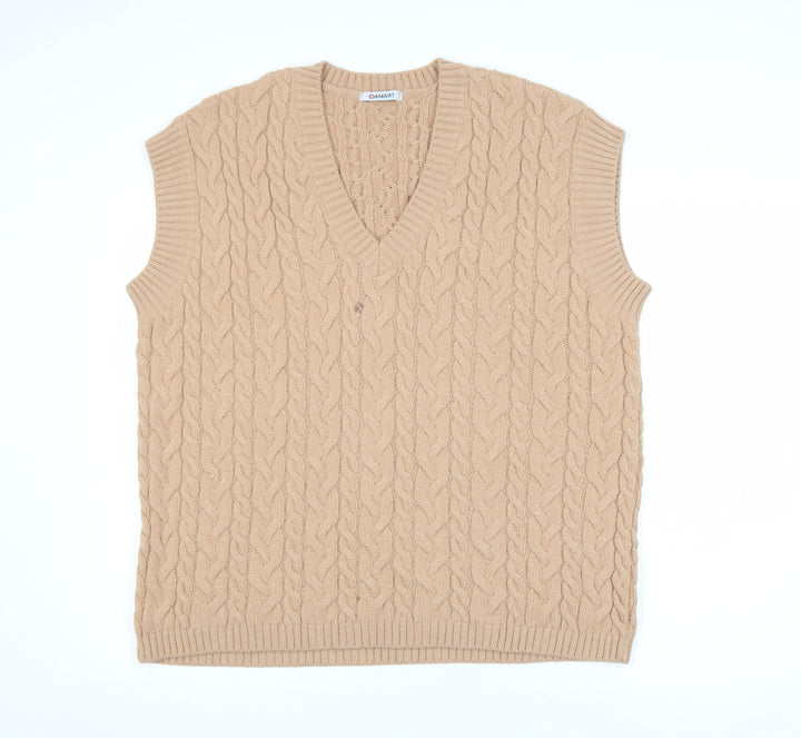 Damart Women Beige Cable-Knit Sleeveless V-Neck Jumper Vest M