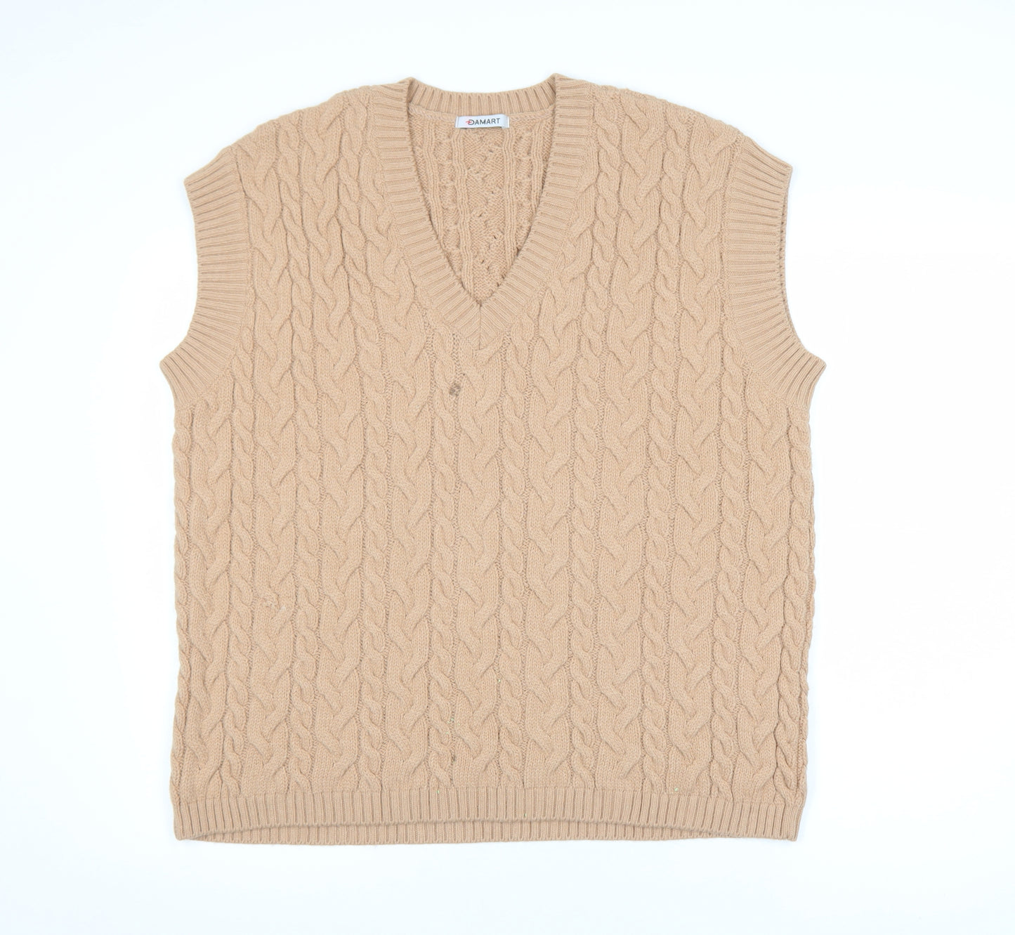 Damart Women Beige Cable-Knit Sleeveless V-Neck Jumper Vest M
