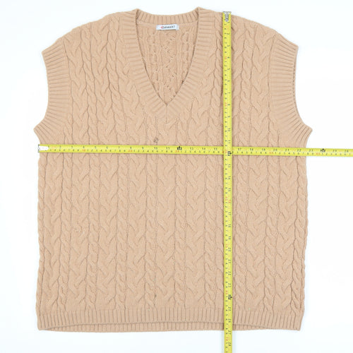 Damart Women Beige Cable-Knit Sleeveless V-Neck Jumper Vest M