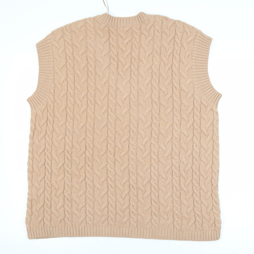 Damart Women Beige Cable-Knit Sleeveless V-Neck Jumper Vest M
