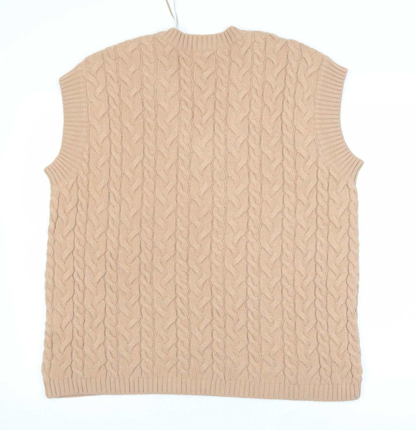 Damart Women Beige Cable-Knit Sleeveless V-Neck Jumper Vest M