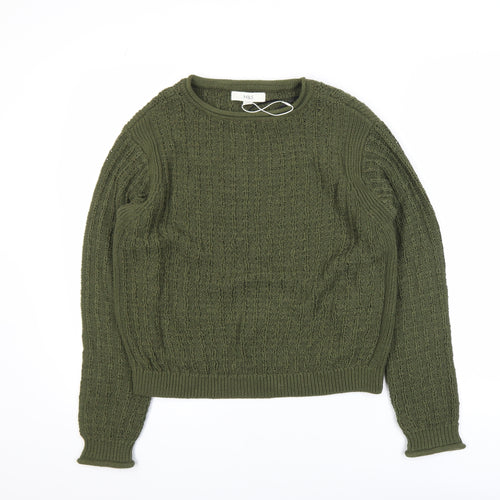 Marks and Spencer Women's Green Cable-Knit Crew Neck Jumper Size S