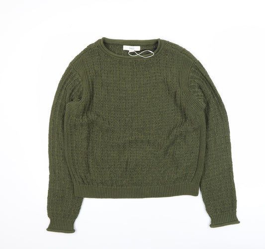 Marks and Spencer Women's Green Cable-Knit Crew Neck Jumper Size S