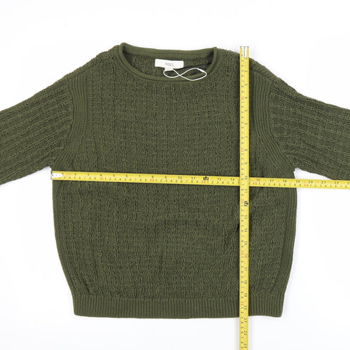 Marks and Spencer Women's Green Cable-Knit Crew Neck Jumper Size S