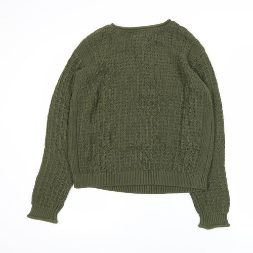 Marks and Spencer Women's Green Cable-Knit Crew Neck Jumper Size S
