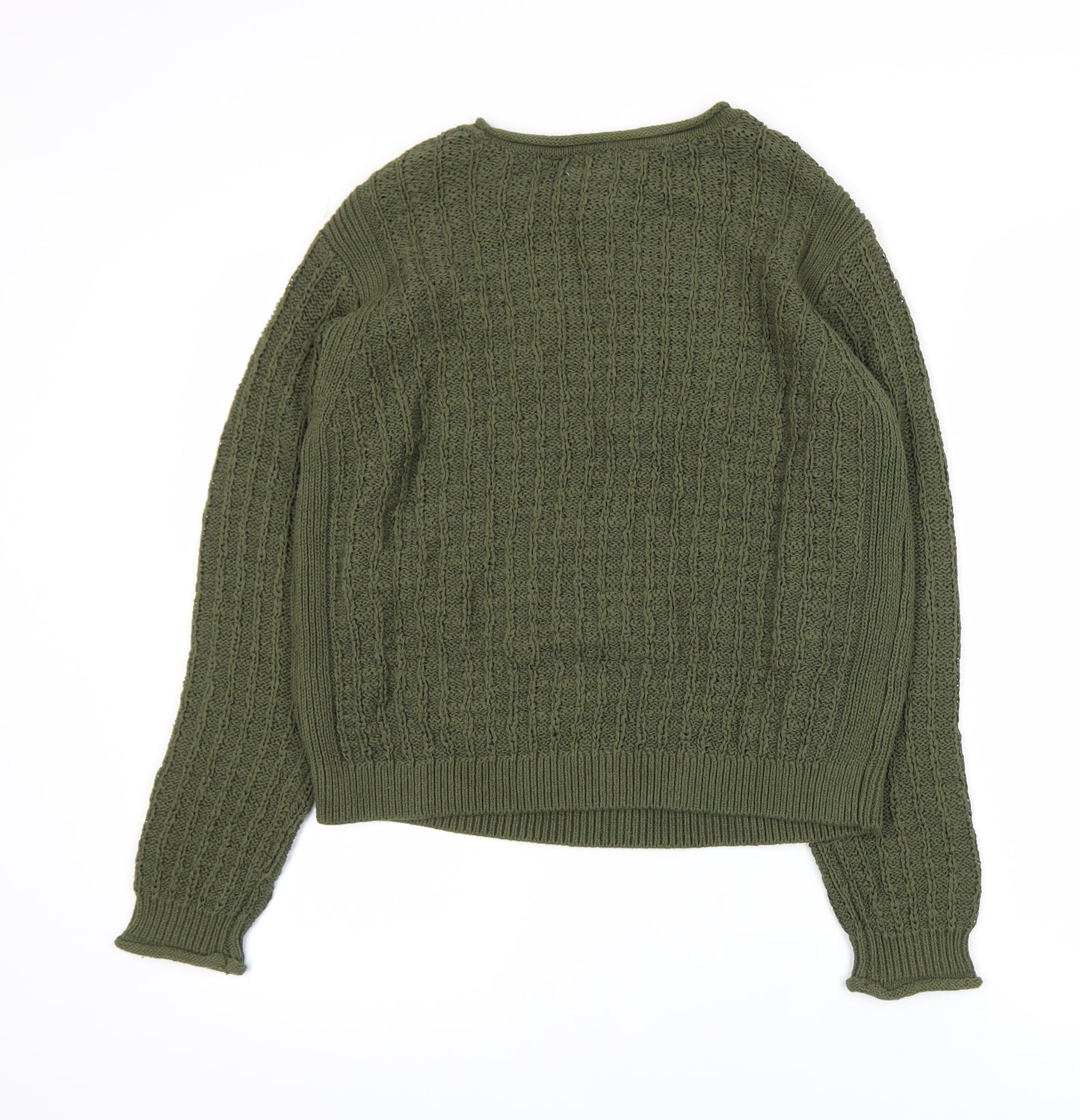 Marks and Spencer Women's Green Cable-Knit Crew Neck Jumper Size S