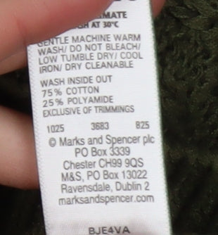 Marks and Spencer Women's Green Cable-Knit Crew Neck Jumper Size S