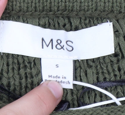 Marks and Spencer Women's Green Cable-Knit Crew Neck Jumper Size S