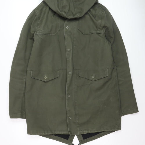 Topman Men’s Green Hooded Cotton Parka Coat Size M