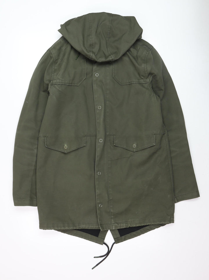 Topman Men’s Green Hooded Cotton Parka Coat Size M