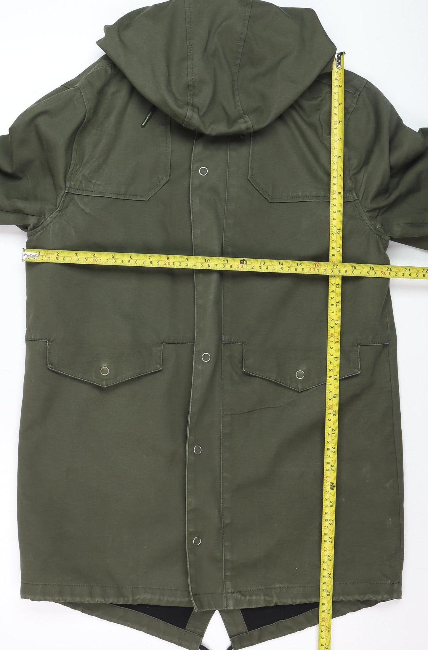 Topman Men’s Green Hooded Cotton Parka Coat Size M
